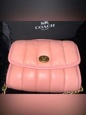 Coach Quilted Leather Crossbody Bag in Light Pink with Gold Hardware